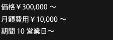 価格30,000から 月額費用10,000 期間10営業日